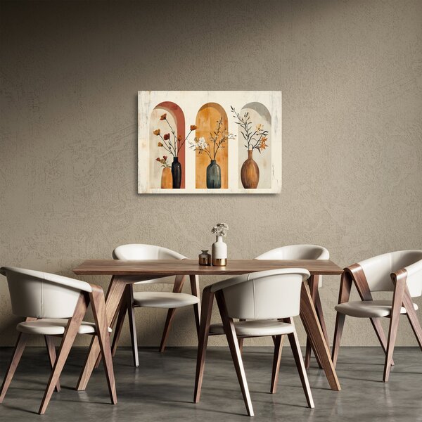 Skleněný obraz - Vázy v obloucích (70x50 cm)
