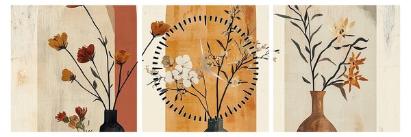 Obraz - Vázy v obloucích (s hodinami) (90x30 cm)