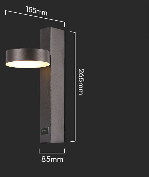 LED Solution Černé nástěnné LED svítidlo kulaté s USB portem 8W 23405