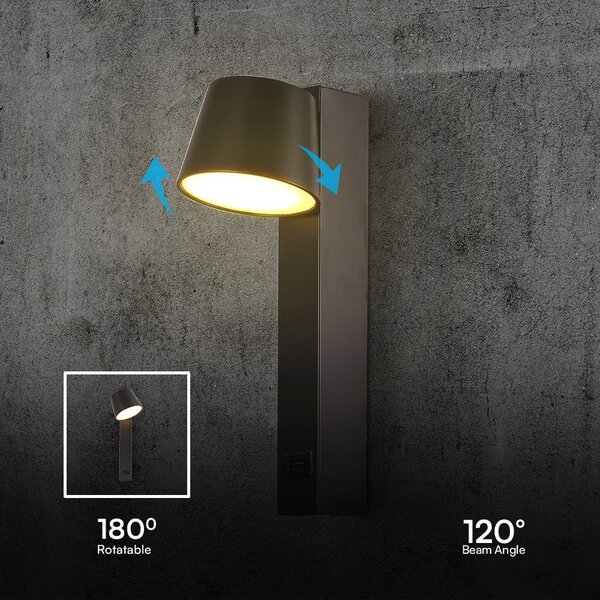 LED Solution Černé nástěnné LED svítidlo kuželové s USB portem 8W 23406