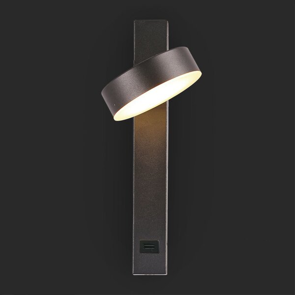 LED Solution Černé nástěnné LED svítidlo kulaté s USB portem 8W 23405