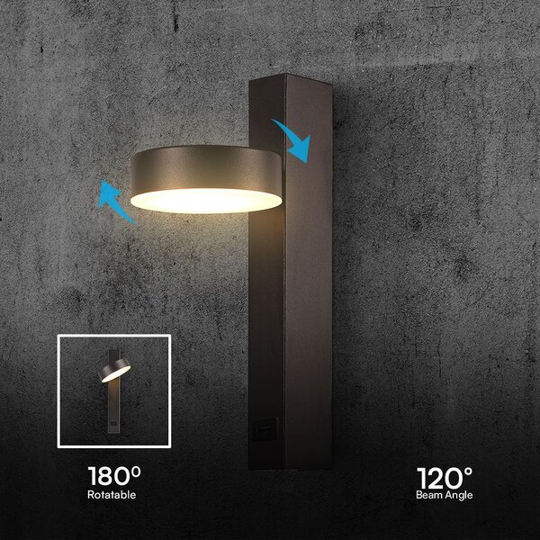 LED Solution Černé nástěnné LED svítidlo kulaté s USB portem 8W 23405
