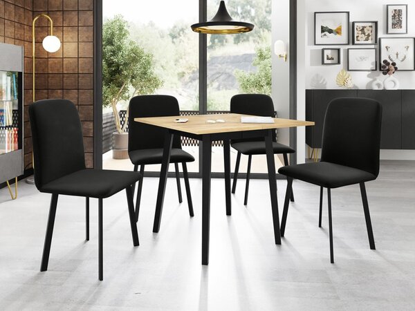 Rozkládací stůl Renkiz S 85/85 se 4 židlemi Lekoz, Barva dřeva: šedý mramor + černá, Potah: Amor Velvet 4321 5903211305887