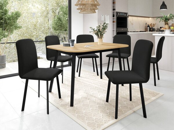 Rozkládací stůl Grazpen S 130x80 se 6 židlemi Lekoz, Barva dřeva: dub craft zlatý + černá, Potah: Amor Velvet 4311 5903211306037