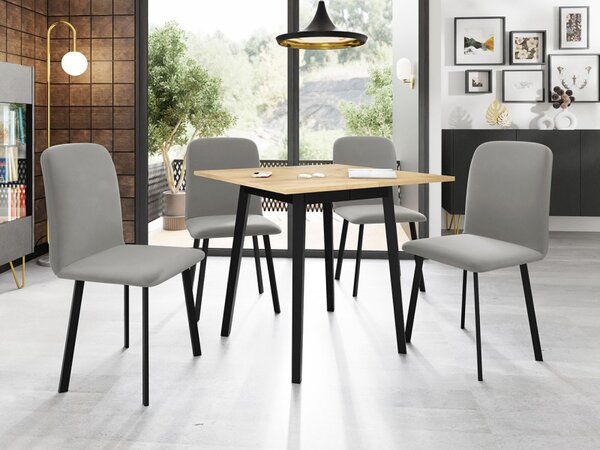 Rozkládací stůl Renkiz S 85/85 se 4 židlemi Lekoz, Barva dřeva: šedý mramor + černá, Potah: Amor Velvet 4321 5903211305887