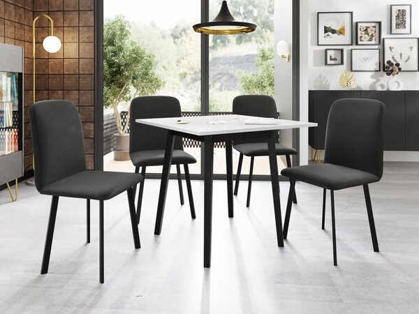 Rozkládací stůl Renkiz S 85/85 se 4 židlemi Lekoz, Barva dřeva: šedý mramor + černá, Potah: Amor Velvet 4321 5903211305887