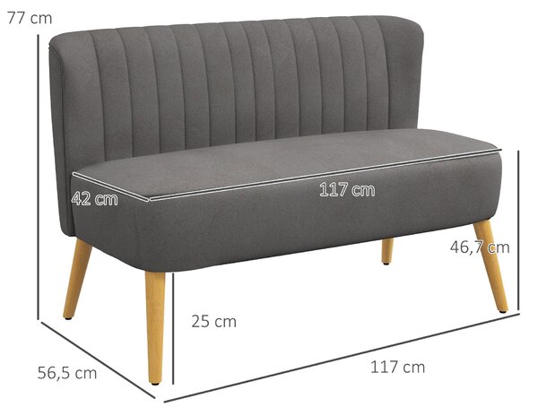 HOMCOM Dvoupolohová Tkaninová Pohovka Potahovaná Dvojpohovka Lounge Nábytek Dřevěná Pohovka z Polyesterové Pěny s Vzhledem Sametu Tmavě Šedá 117 x 56