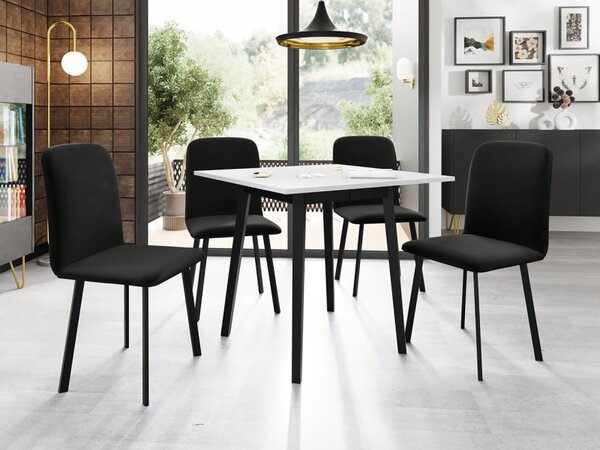 Rozkládací stůl Renkiz S 85/85 se 4 židlemi Lekoz, Barva dřeva: šedý mramor + černá, Potah: Amor Velvet 4321 5903211305887