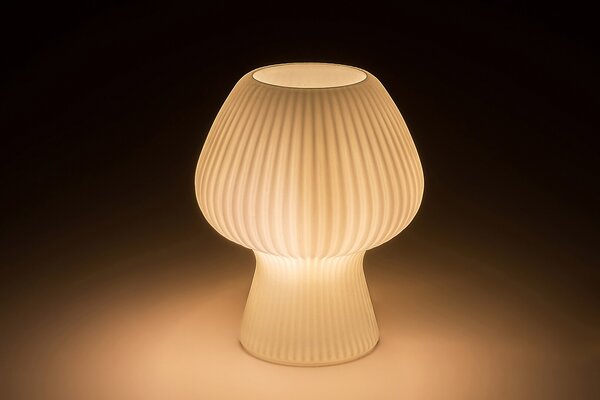 Rabalux Bílá stolní lampa Vinelle se žebrovaným skleněným stínítkem pro žárovku E14 74023