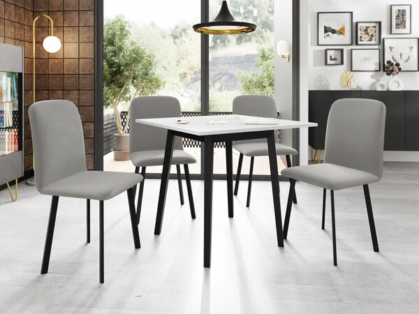 Rozkládací stůl Renkiz S 85/85 se 4 židlemi Lekoz, Barva dřeva: šedý mramor + černá, Potah: Amor Velvet 4321 5903211305887