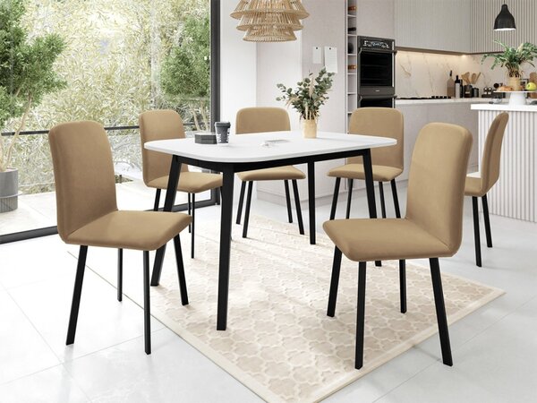 Rozkládací stůl Grazpen S 130x80 se 6 židlemi Lekoz, Barva dřeva: dub craft zlatý + černá, Potah: Amor Velvet 4311 5903211306037