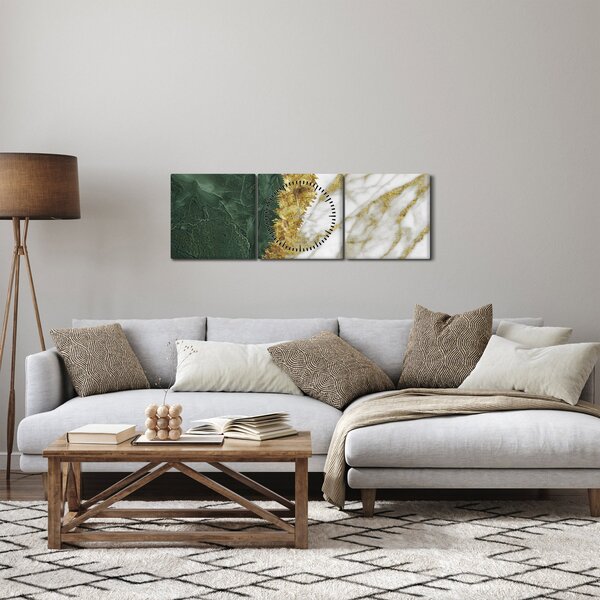 Obraz - Zelený mramor N⁰1 (s hodinami) (90x30 cm)