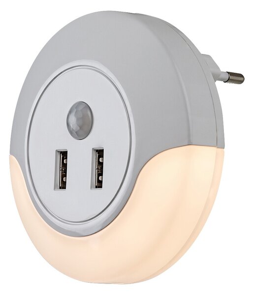 Rabalux Kulaté LED noční světlo s pohybovým čidlem a USB výstupy Dembo 13,9W 76012