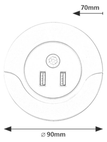 Rabalux Kulaté LED noční světlo s pohybovým čidlem a USB výstupy Dembo 13,9W 76012