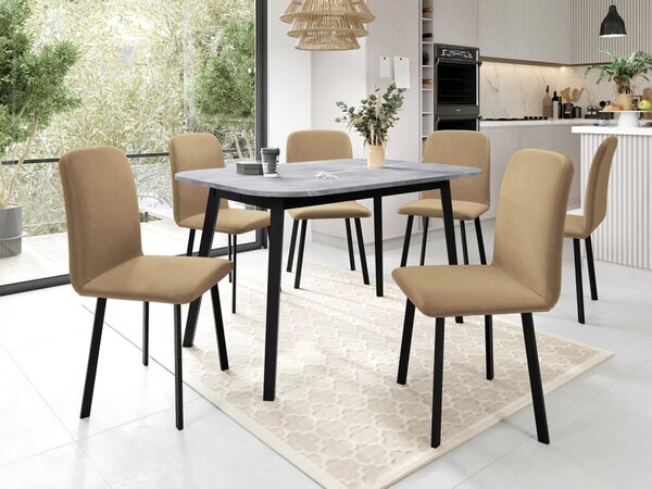 Rozkládací stůl Grazpen S 130x80 se 6 židlemi Lekoz, Barva dřeva: dub craft zlatý + černá, Potah: Amor Velvet 4311 5903211306037