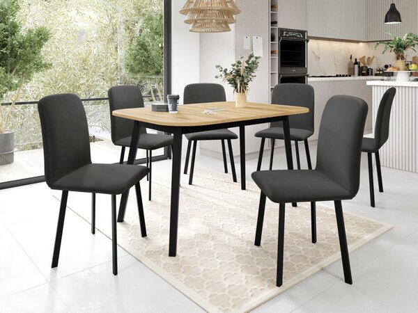 Rozkládací stůl Grazpen S 130x80 se 6 židlemi Lekoz, Barva dřeva: dub craft zlatý + černá, Potah: Amor Velvet 4311 5903211306037