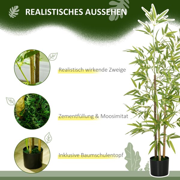 HOMCOM Sada 2 umělých rostlin z bambusu - Velké 120 cm, realistické umělé rostliny v květináči, umělý bambus s falešným mechem pro obývací pokoj, ložn