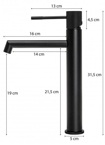 Erga Meri, vysoká umyvadlová baterie h-315, černá matná, ERG-YKA-BU.MERI-36-BLK