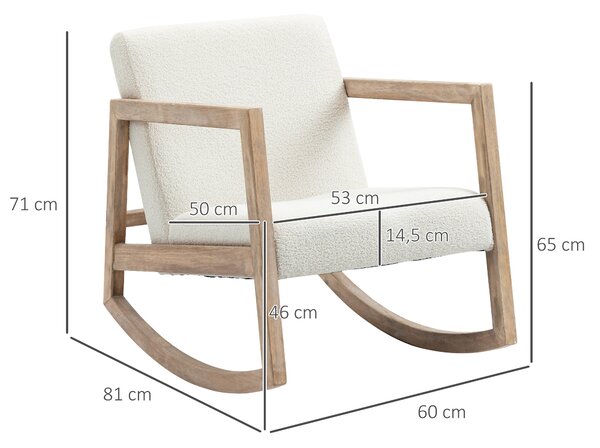 HOMCOM Houpací Křeslo s Dřevěným Rámem, Čalouněné Relaxační Křeslo s Polstrovaným Sedákem z Gumovníku Krém 60 x 81 x 71 cm | Aosom
