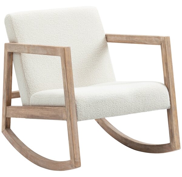 HOMCOM Houpací Křeslo s Dřevěným Rámem, Čalouněné Relaxační Křeslo s Polstrovaným Sedákem z Gumovníku Krém 60 x 81 x 71 cm | Aosom