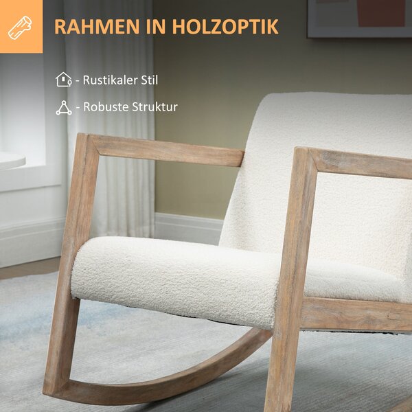 HOMCOM Houpací Křeslo s Dřevěným Rámem, Čalouněné Relaxační Křeslo s Polstrovaným Sedákem z Gumovníku Krém 60 x 81 x 71 cm | Aosom
