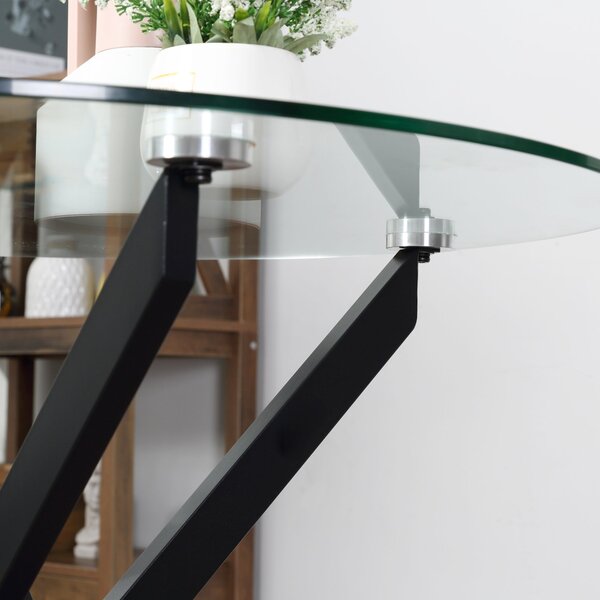 HOMCOM Kulatý Jídelní Stůl pro 4 Osoby, Kulatý Jídelní Stůl s Křížovými Nohami, Temperované Sklo, pro Jídelnu, Kuchyň, Ø80 x 75 cm, Moderní Design, Če