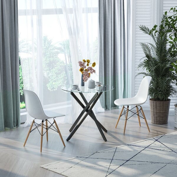 HOMCOM Kulatý Jídelní Stůl pro 4 Osoby, Kulatý Jídelní Stůl s Křížovými Nohami, Temperované Sklo, pro Jídelnu, Kuchyň, Ø80 x 75 cm, Moderní Design, Če