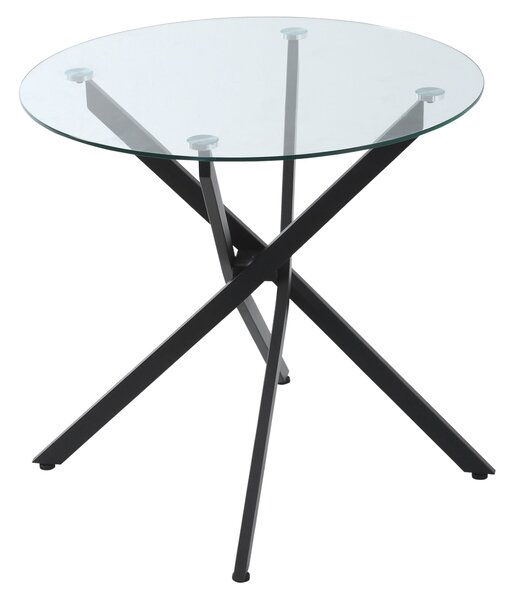 HOMCOM Kulatý Jídelní Stůl pro 4 Osoby, Kulatý Jídelní Stůl s Křížovými Nohami, Temperované Sklo, pro Jídelnu, Kuchyň, Ø80 x 75 cm, Moderní Design, Če
