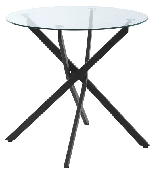 HOMCOM Kulatý Jídelní Stůl pro 4 Osoby, Kulatý Jídelní Stůl s Křížovými Nohami, Temperované Sklo, pro Jídelnu, Kuchyň, Ø80 x 75 cm, Moderní Design, Če
