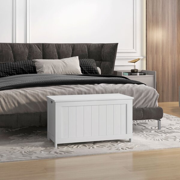 HOMCOM Box na hračky s víkem, úložný kufr, truhla na hračky, úložná krabice, lavička do chodby, ložnice, obývacího pokoje, 81 x 40 x 46 cm, Bílá | Aos