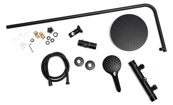 Erga Bergen Therm, sprchová souprava s termostatickou baterií a dešťovou hlavicí 25cm, černá matná, ERG-YKA-BP.BERGEN-THERM-25-BLK
