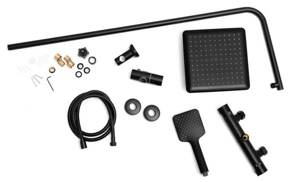 Erga Bodo Therm, sprchová souprava s termostatickou baterií a dešťovou hlavicí 23x23cm, černá matná, ERG-YKA-BP.BODO-THERM-23-BLK