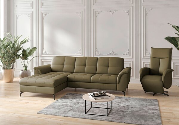 ROHOVÁ SEDAČKA, textil, kůže, olivově zelená Sit & More - Sedací soupravy, Online Only