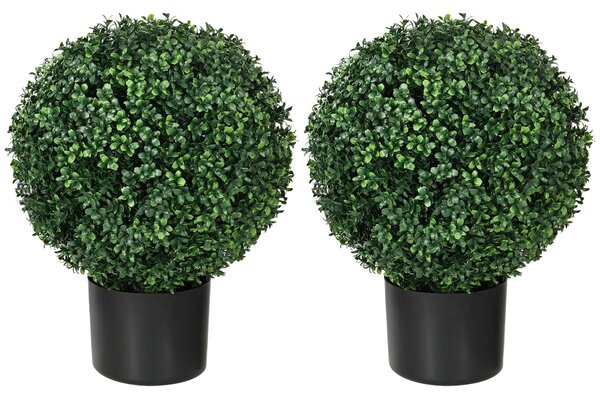 HOMCOM Set 2 Umělých Buxusových Stromů 52cm, Kulatá Umělá Rostlina v Květináči, Realistické Umělé Rostliny pro Dekoraci Obývacího Pokoje, Ložnice a Ka