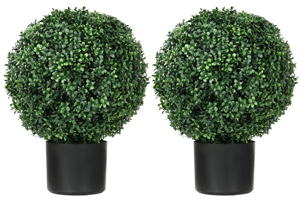 HOMCOM Set 2 Umělých Buxusových Stromů 52cm, Kulatá Umělá Rostlina v Květináči, Realistické Umělé Rostliny pro Dekoraci Obývacího Pokoje, Ložnice a Ka