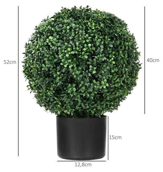 HOMCOM Set 2 Umělých Buxusových Stromů 52cm, Kulatá Umělá Rostlina v Květináči, Realistické Umělé Rostliny pro Dekoraci Obývacího Pokoje, Ložnice a Ka