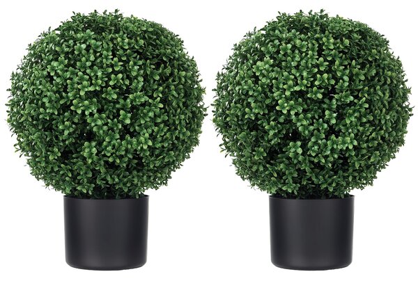 HOMCOM Set 2 Umělých Buxusových Stromů 52cm, Kulatá Umělá Rostlina v Květináči, Realistické Umělé Rostliny pro Dekoraci Obývacího Pokoje, Ložnice a Ka