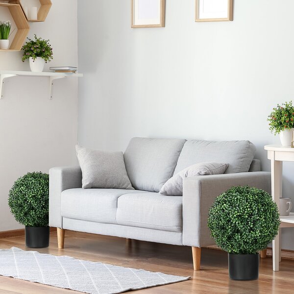 HOMCOM Set 2 Umělých Buxusových Stromů 52cm, Kulatá Umělá Rostlina v Květináči, Realistické Umělé Rostliny pro Dekoraci Obývacího Pokoje, Ložnice a Ka