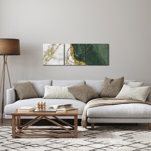Obraz - Zelený mramor N⁰3 (s hodinami) (90x30 cm)