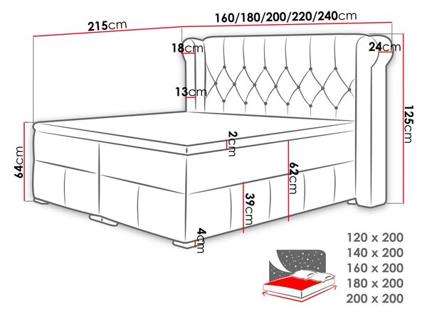 Manželská postel 180 cm Piano (šedá) (s roštem a matrací) (s úl. prostorem)