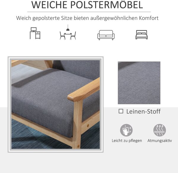 Křeslo HOMCOM do obývacího pokoje, lounge křeslo s dřevěnými nohami, relaxační křeslo s látkovým potahem | Aosom