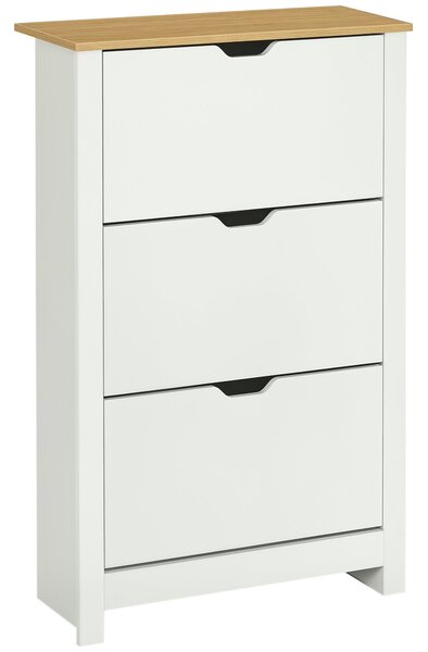 HOMCOM Botník se 3 Klapkami, Botník, Úzký Botník s Nastavitelným Dělením, Botník pro 18 Párů Bot 72 x 26 x 112 cm, Bílo+přírodní | Aosom