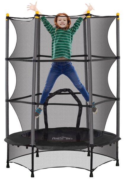 HOMCOM Dětská trampolína Ø140 cm, trampolína s ochrannou sítí a ochranným poklopem, zahradní trampolína pro děti 3-10 let, nosnost až 50 kg, černá | A