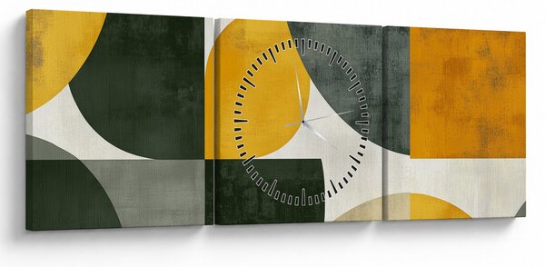 Obraz - Abstrakce v olivové barvě (s hodinami) (90x30 cm)