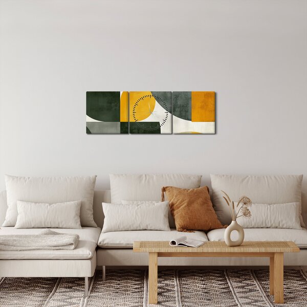 Obraz - Abstrakce v olivové barvě (s hodinami) (90x30 cm)