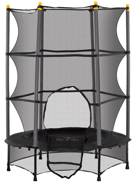 HOMCOM Dětská trampolína Ø140 cm, trampolína s ochrannou sítí a ochranným poklopem, zahradní trampolína pro děti 3-10 let, nosnost až 50 kg, černá | A
