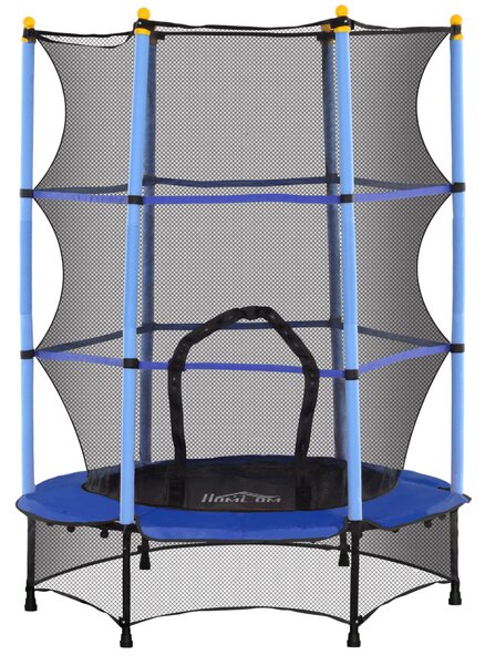 HOMCOM Dětský Trampolína Ø140 cm, Trampolína s Ochrannou Síťkou, Krytem Okrajů, Zahradní Trampolína pro Děti 3-10 Let, Do 50 kg, Modrá | Aosom