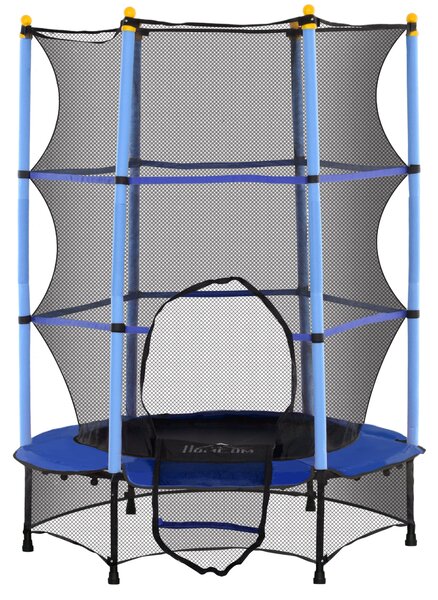 HOMCOM Dětský Trampolína Ø140 cm, Trampolína s Ochrannou Síťkou, Krytem Okrajů, Zahradní Trampolína pro Děti 3-10 Let, Do 50 kg, Modrá | Aosom