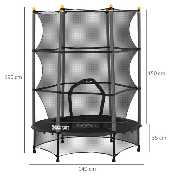 HOMCOM Dětská trampolína Ø140 cm, trampolína s ochrannou sítí a ochranným poklopem, zahradní trampolína pro děti 3-10 let, nosnost až 50 kg, černá | A