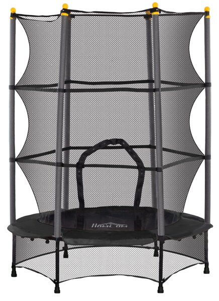 HOMCOM Dětská trampolína Ø140 cm, trampolína s ochrannou sítí a ochranným poklopem, zahradní trampolína pro děti 3-10 let, nosnost až 50 kg, černá | A